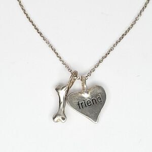NEW B.U. Be You Sterling Silver Necklace Dogs Best Friend Heart Bone Charms